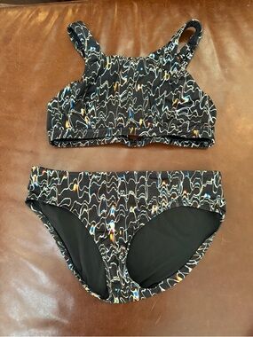 oiselle Black Bikini with Multicolor Wave Accents